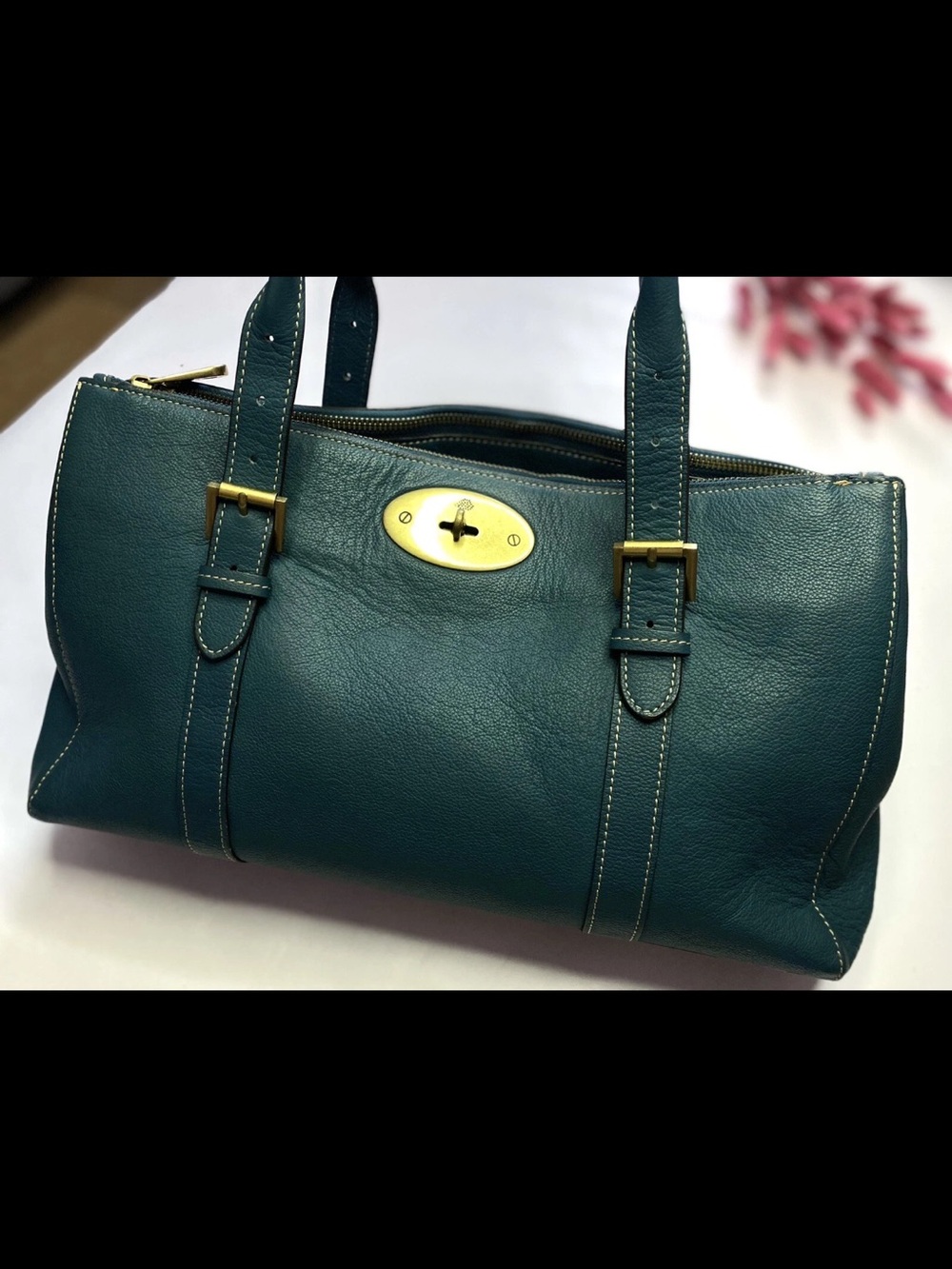 Mulberry Teal Leather Shoulder Bag with Gold Hardware
